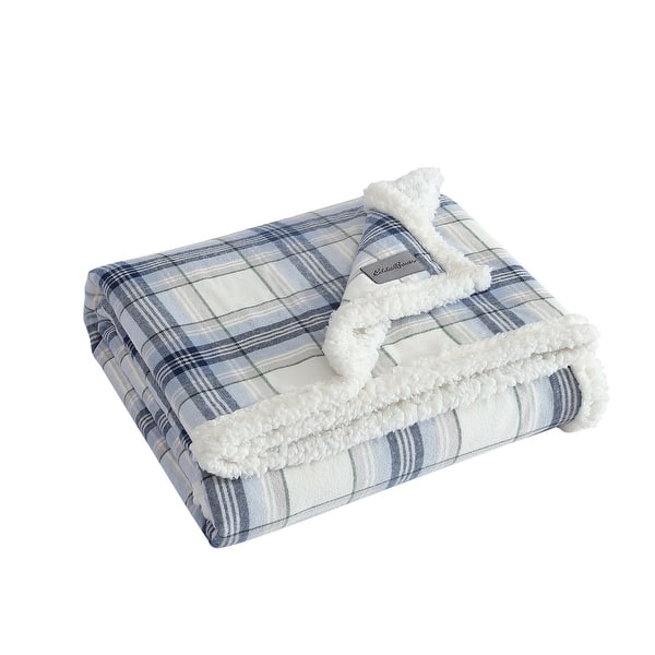 slide 2 of 9, Eddie Bauer Cotton Flannel/Shearling Reverse Throw Blanket Edgewood Plaid Blue