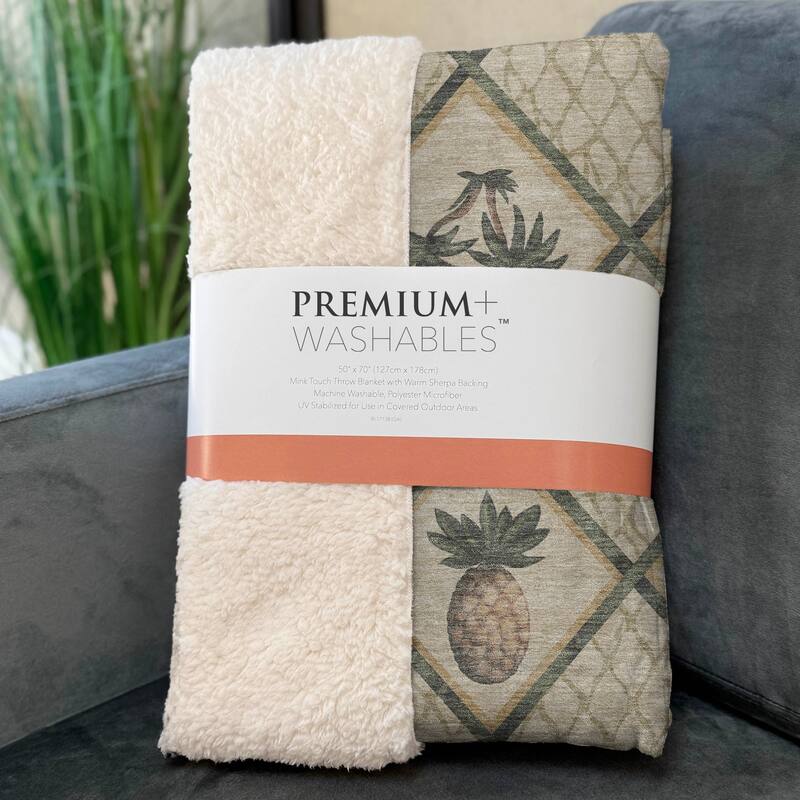 Premium Machine Washable ASB162 Pineapple Palms Sherpa Throw Blanket