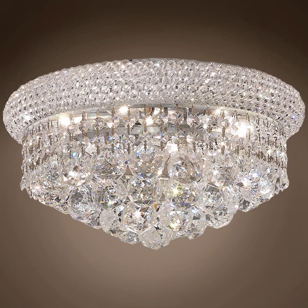 Bagel Design 6 Light 14" Chrome Flush With Clear European/Swarovski Crystals - 8.00
