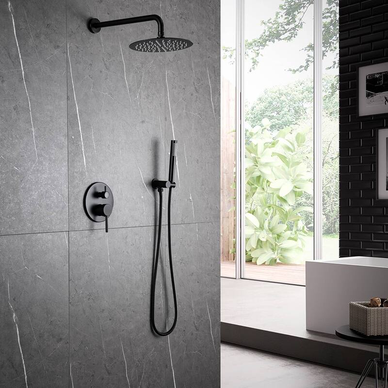 Wall Mount Shower Faucet With Hand Shower Complete Shower System Set Modern 10 Inch Shower Head Set With Rough-in-Valve