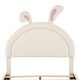 preview thumbnail 11 of 42, Velvet Upholstered Rabbit-Shape Princess Bed, Cute Platform Bed w2 Storage Stools & Headboard & Footboard for Kids