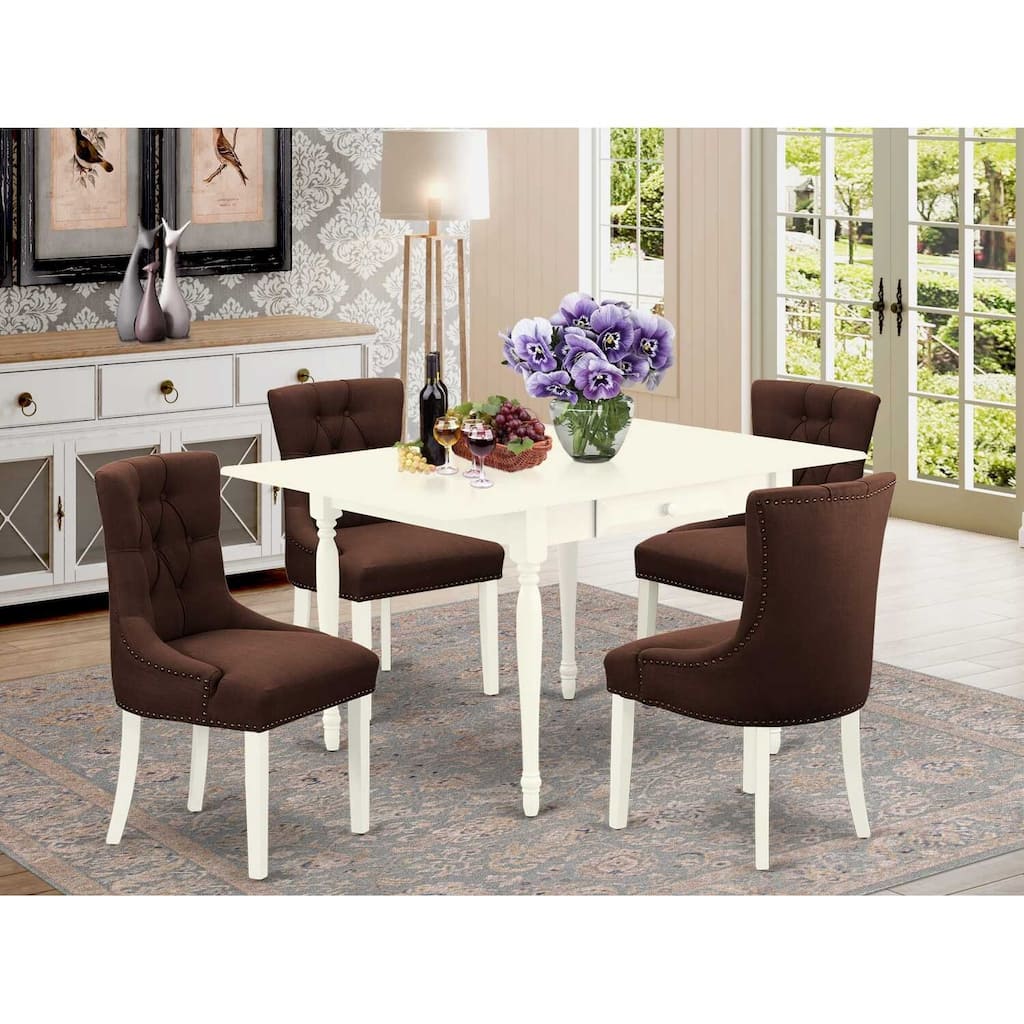 HomeStock 5-Pc Linen White Finish Solid Wood Top - Dining Room Set with Dropleaf - Seats 4