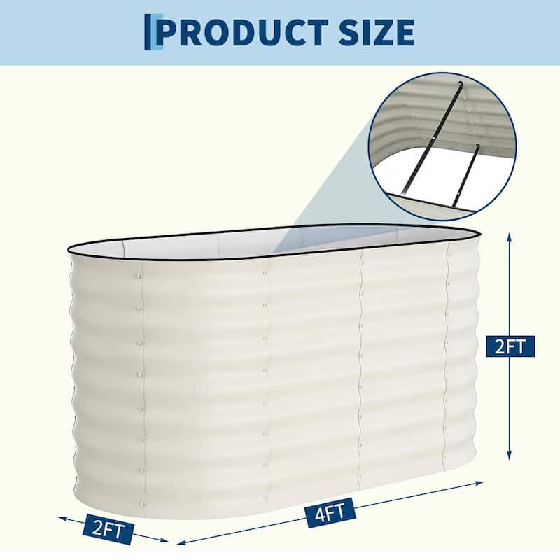 2 PCS 4x2x2 FT Galvanized Steel Raised Garden Bed, Planter for Vegetables, Flowers with Anti-Cut Strips - N/A