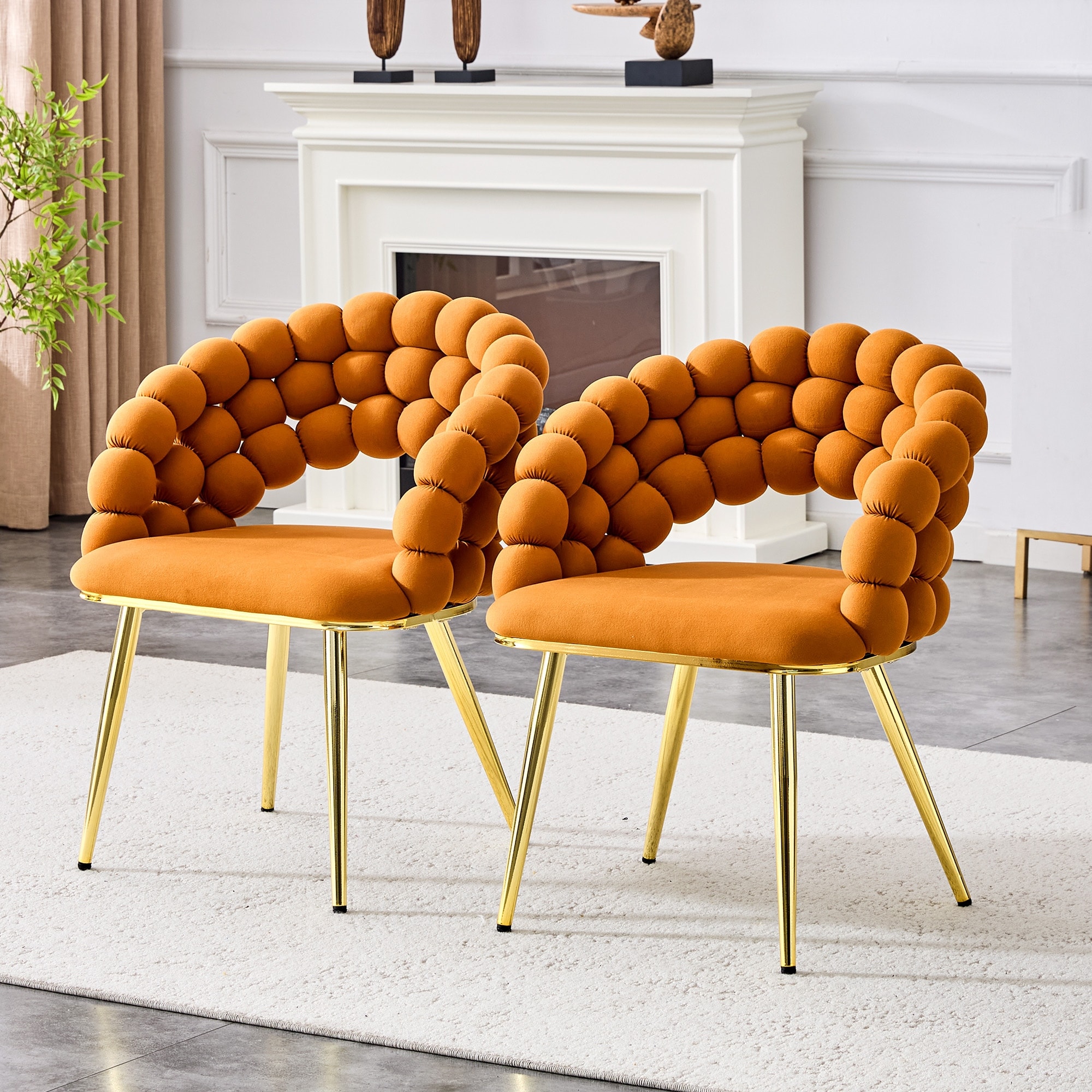 Set of 2, Velvet Dining Chairs with Metal Legs, Modern Accent Chairs for Dining Room & Kitchen