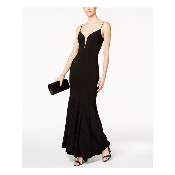 BETSY & ADAM Black Spaghetti Strap Maxi Mermaid Dress Size 6. Opens flyout.