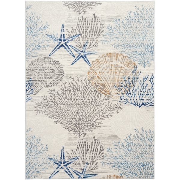 slide 2 of 43, Nourison Seaside Indoor only Nature Area Rug 4' x 6' - Ivory/Grey/Blue