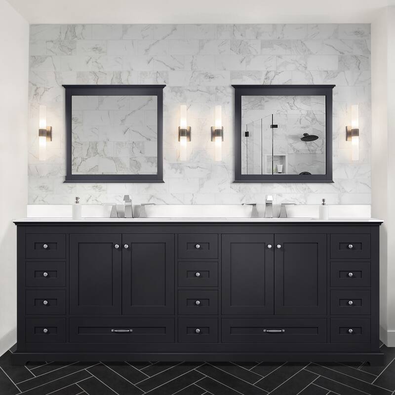 Dukes 84 in. W x 22 in. D Espresso Double Bath Vanity, White Quartz Top, Faucet Set, and 34 in. Mirrors - Brown - Espresso Finish - Double Vanities