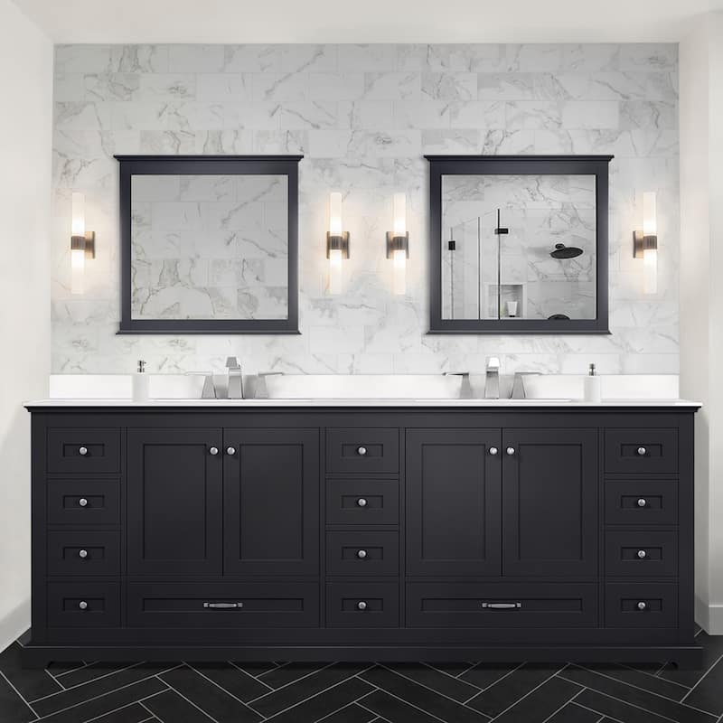Dukes 84 in. W x 22 in. D White Double Bath Vanity, Cultured Marble Top, Faucet Set, and 34 in. Mirrors