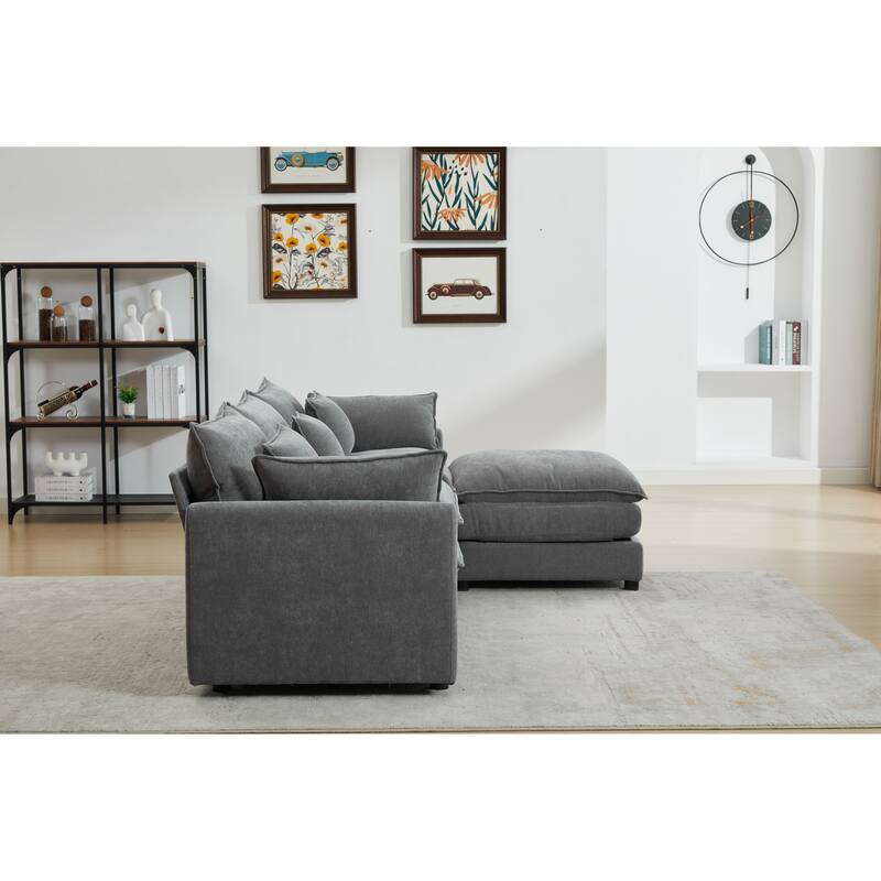 3-Seater L-Shaped Sofa with Ottoman, Grey Chenille, 99x65x32 inches, Modular & Comfortable