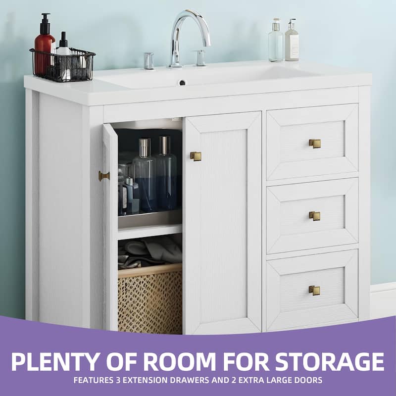 Moasis 36"/42" Bathroom Vanity with Sink Set and 2 Soft-Closing Doors & 3 Drawers