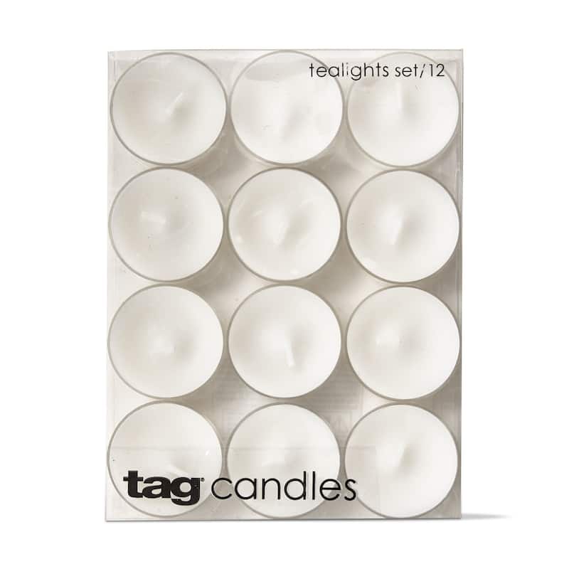 Set of 12 Tealight Candles White Wax Everyday Use 3 Hour Burn Time Perfect for Votive Holders 075 in H x 15 in Dia