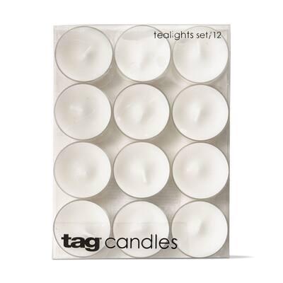 Set of 12 Tealight Candles White Wax Everyday Use 3 Hour Burn Time Perfect for Votive Holders 075 in H x 15 in Dia