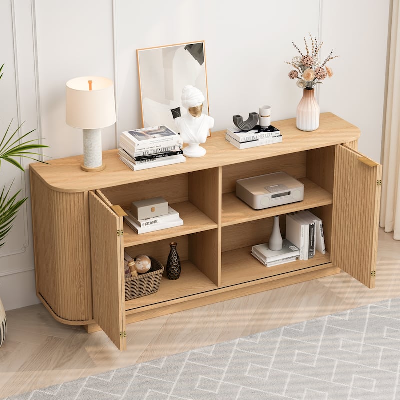 63" Double-Door Wavy Storage Sideboard Buffet Cabinet with Adjustable Shelves