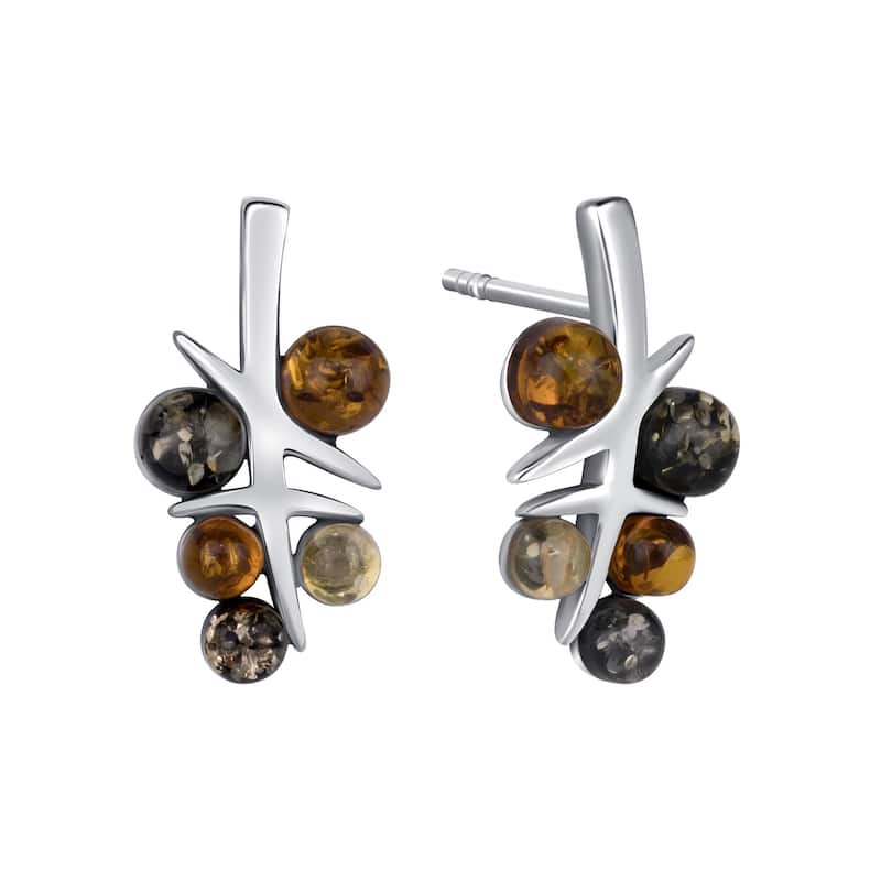 Baltic Amber Multicolor Earrings in Sterling Silver
