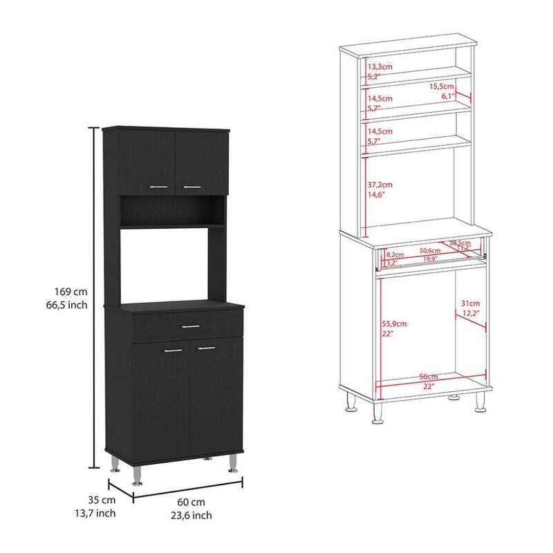 TUHOME Della 60 Kitchen Pantry with Drawer, 2 Cabinets, and Metal Legs - N/A