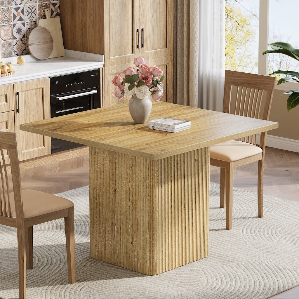 39-Inch Square Dining Table for 4, Small Fluted Kitchen Table with Sturdy Pedestal
