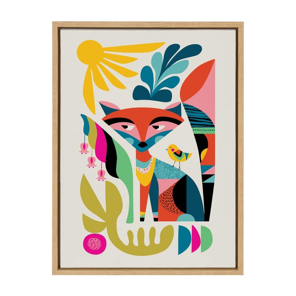 Kate and Laurel Sylvie Mid Century Modern Fox Framed Canvas by Rachel Lee