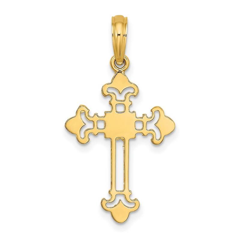 Curata 14k Yellow Gold Polished Flat Cut-out Budded Cross Necklace 18mm x 22mm