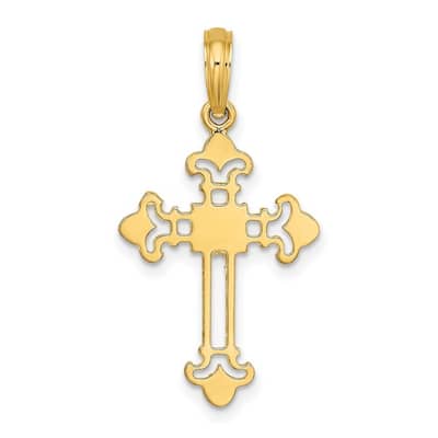Curata 14k Yellow Gold Polished Flat Cut-out Budded Cross Necklace 18mm x 22mm