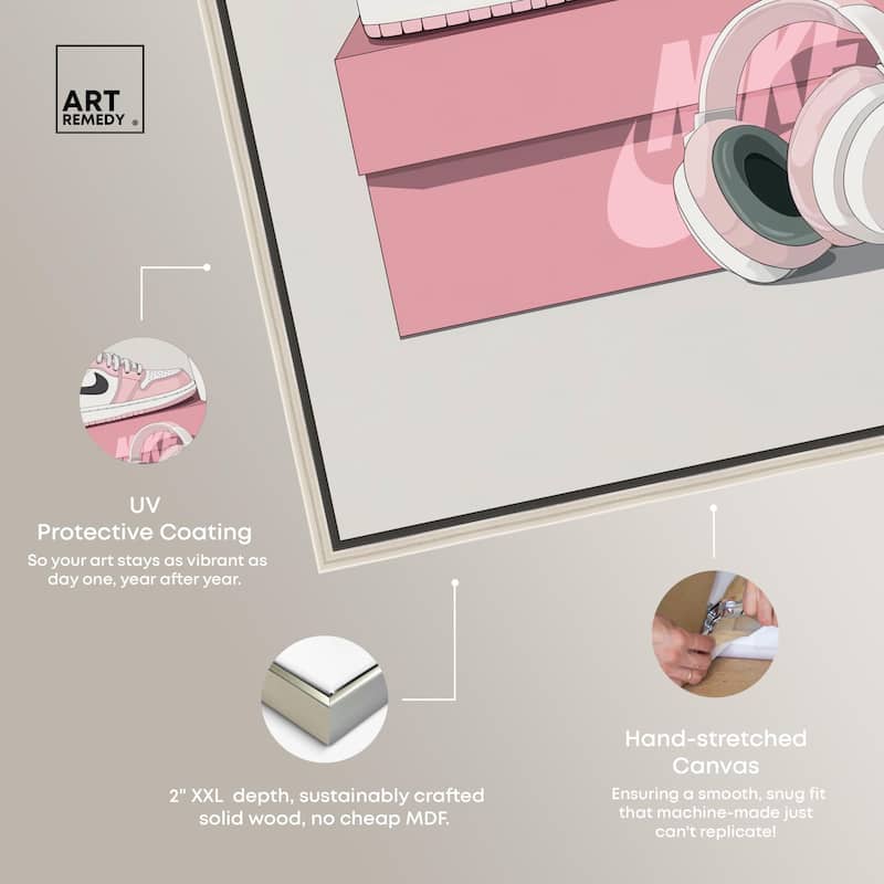 Pink Sneaker and Headphones Canvas by Art Remedy