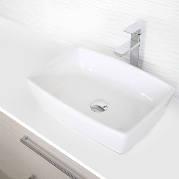 slide 2 of 10, STYLISH 19 inch White Rectangular Porcelain Vessel Bathroom Sink - 19" x 13 3/8" x 5 3/4" 19" x 13 3/8" x 5 3/4" - White