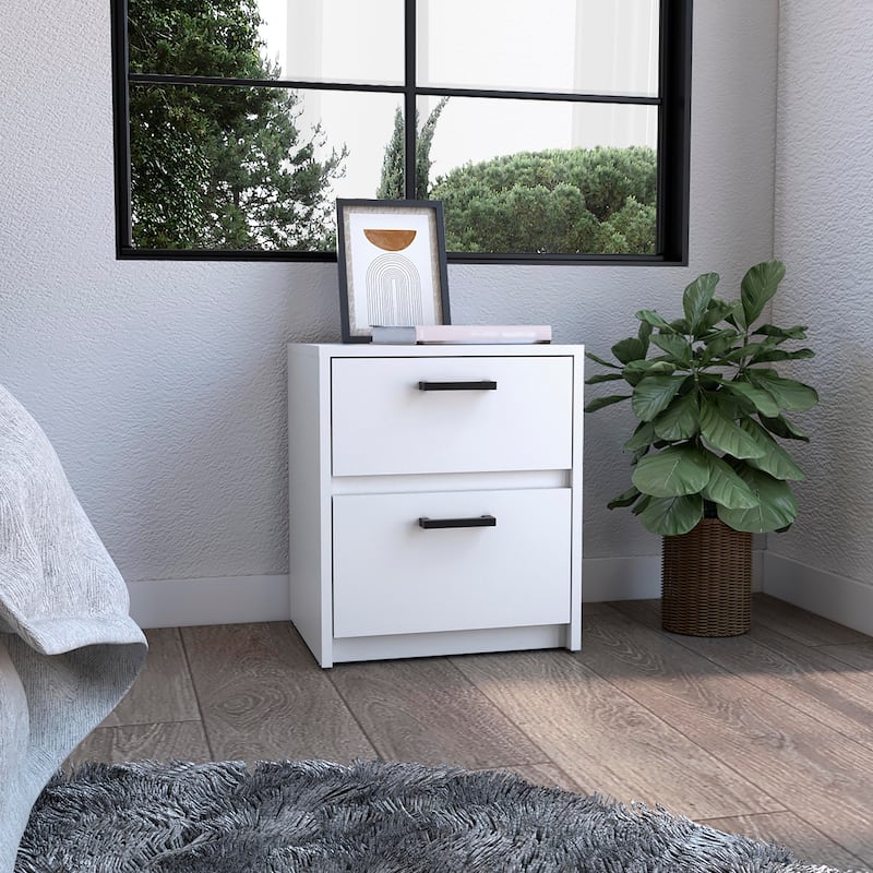Modern 18"Nightstand 2 Drawer for Bedroom,2 Drawers with Metal Handles,for Living Room Bedroom - White