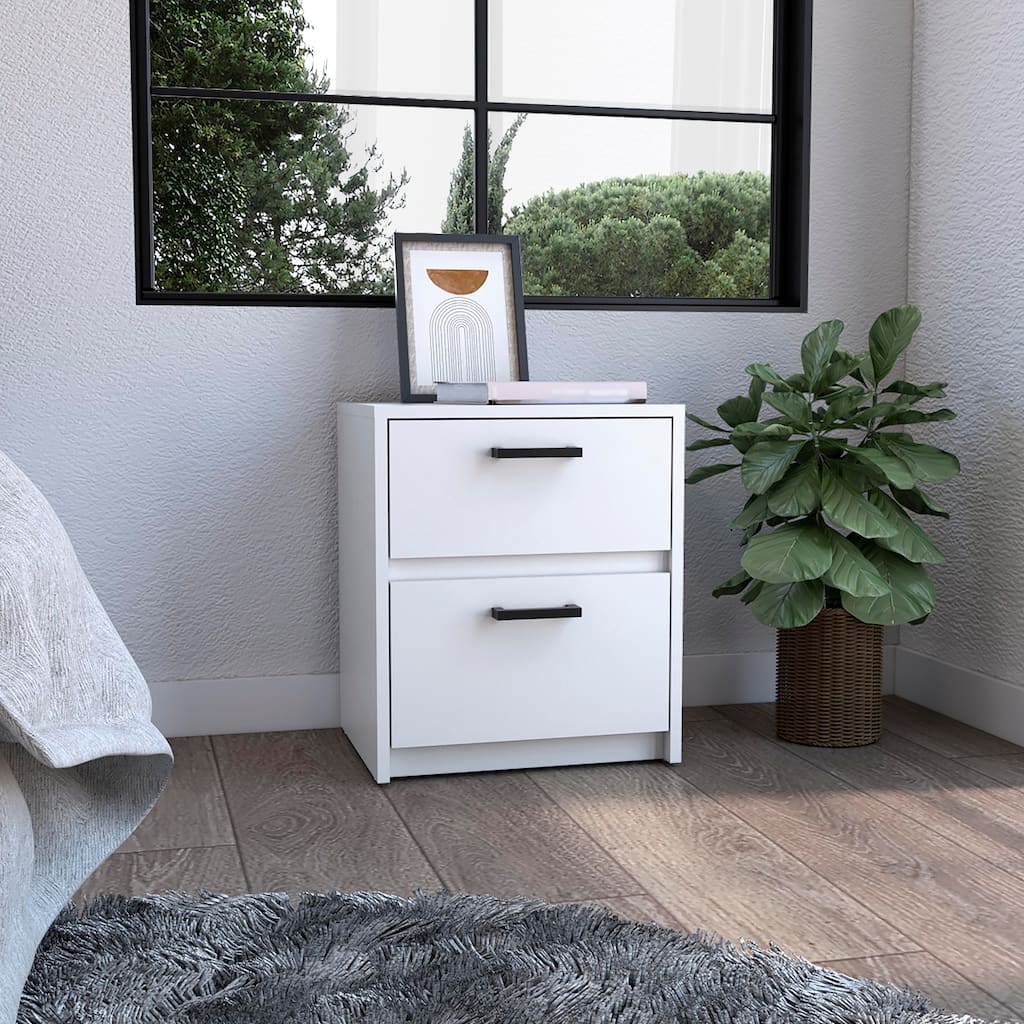 Modern 18"Nightstand 2 Drawer for Bedroom,2 Drawers with Metal Handles,for Living Room Bedroom