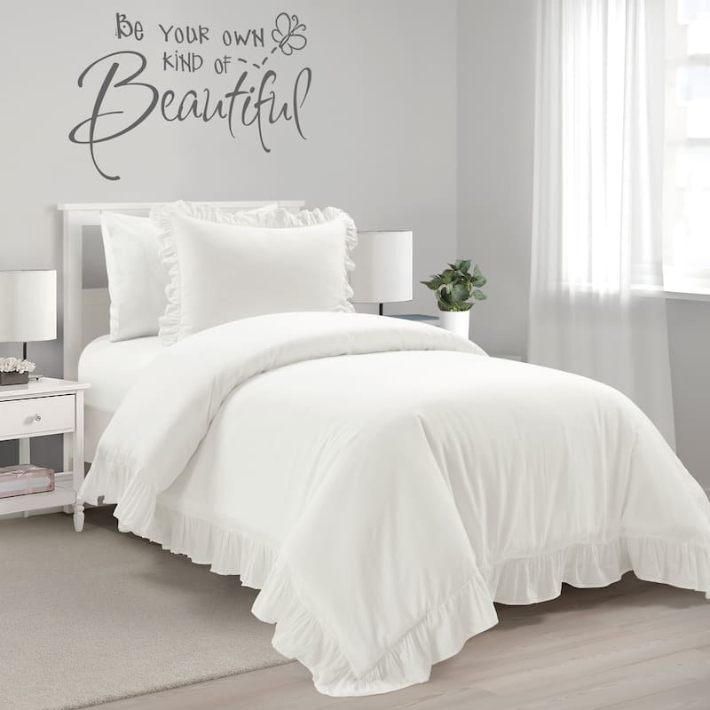 Lush Decor Reyna 3 Piece Cotton Duvet Set - White - Twin XL
