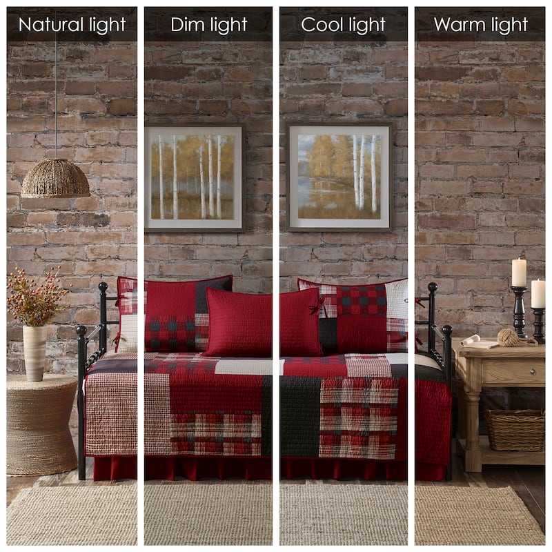 Woolrich Sunset Red Year Round Cotton Printed 5 Pieces Day Bed Cover Set