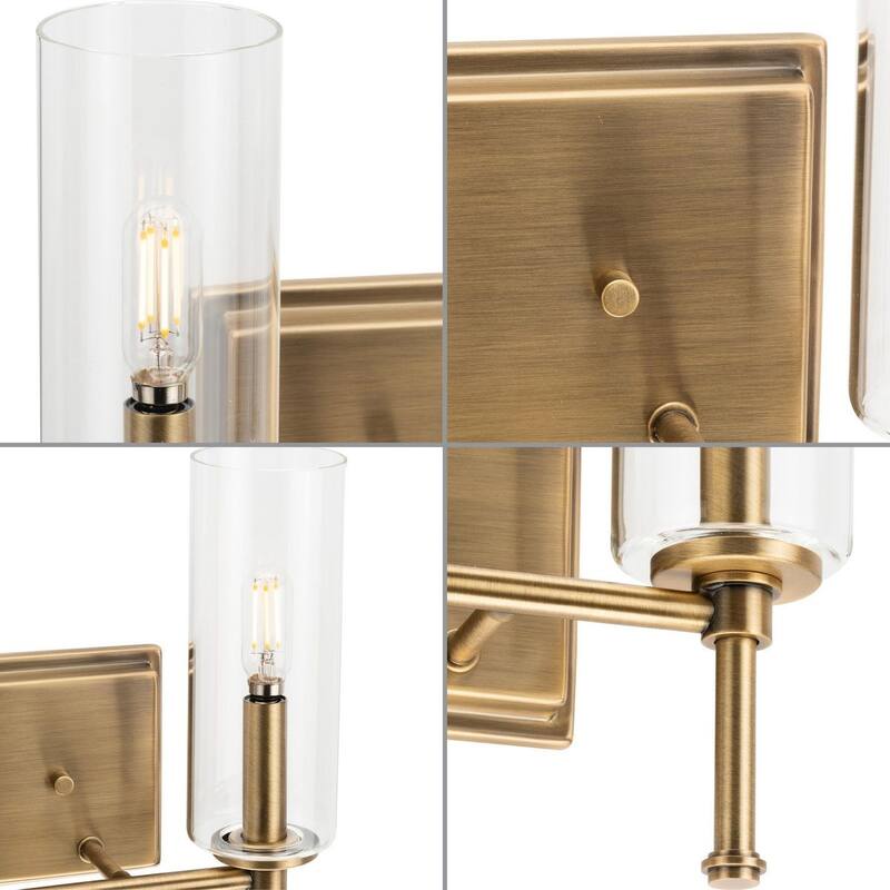 Elara Collection Two-Light Vintage Brass Clear Glass Bath Vanity Light - 12.5 in x 5.12 in x 11.5 in