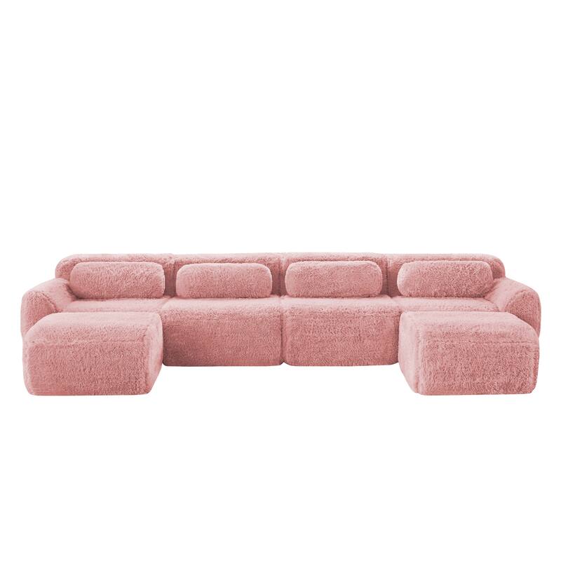Cloud Sectional Couch with 2 Ottomans & Pillows, Boneless Couches for Living Room, U Shaped Sectional Sofa Deep Seat Comfy Couch