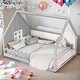 preview thumbnail 1 of 10, Full Size Wood House Bed with Window and Fence, Grey