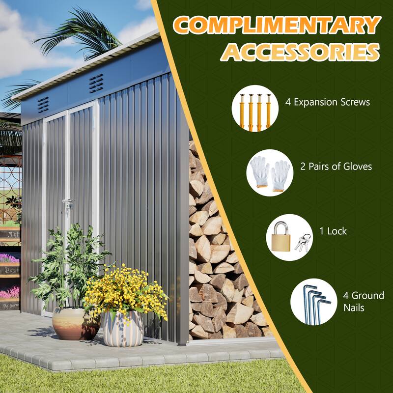 GDFStudio - Lucas All-Weather Outdoor Heavy Duty Metal Storage Shed with Robust Construction and Easy Assembly