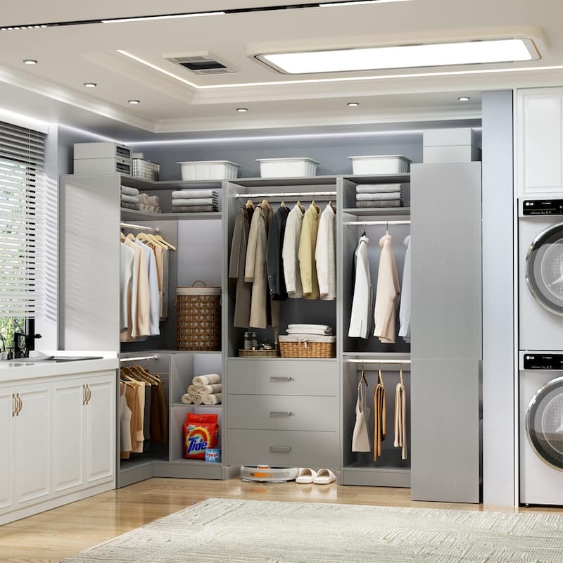 Cimly Set of 3 Closet Organizer with Drawers, U Shaped Freestanding Closet System