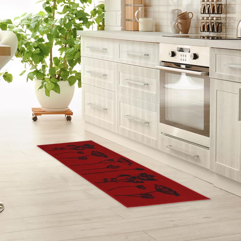 Wool Effect Wildflowers Kitchen Mat or Runner Rug