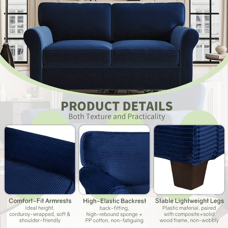 2-Seater Sofa Couch Loveseat for Living Room Bedroom, Sleeper Sofa Couch with Armrests and Wood Frame