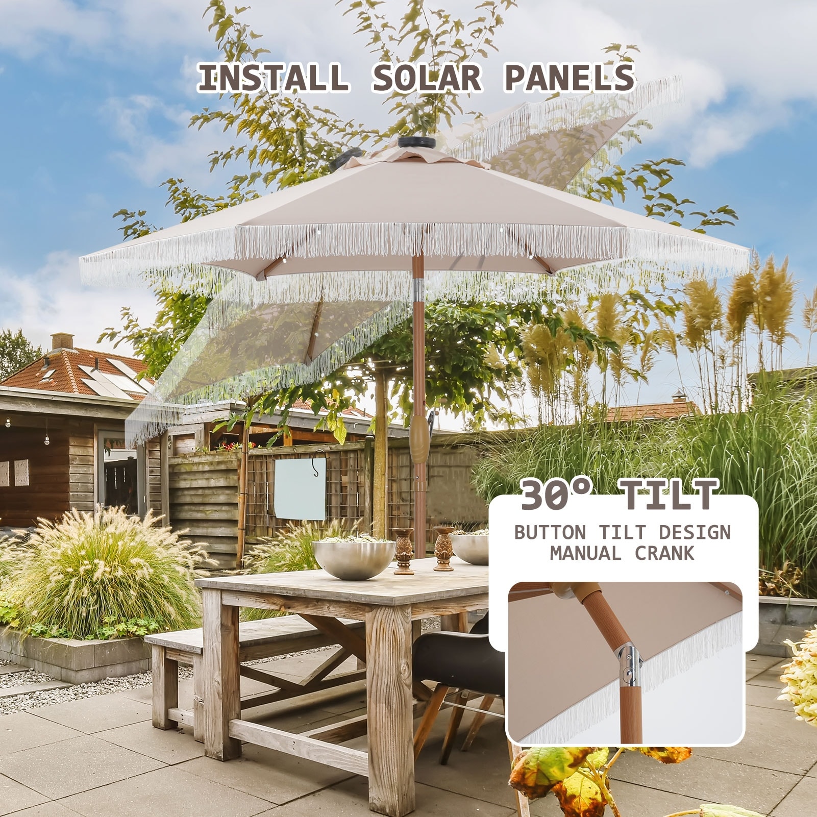 better homes & gardens patio umbrellas PHI VILLA 15ft Large Outdoor Umbrella with Base Included, Mint Green come with UV 50+ sun protection Better Homes & Gardens Outdoor