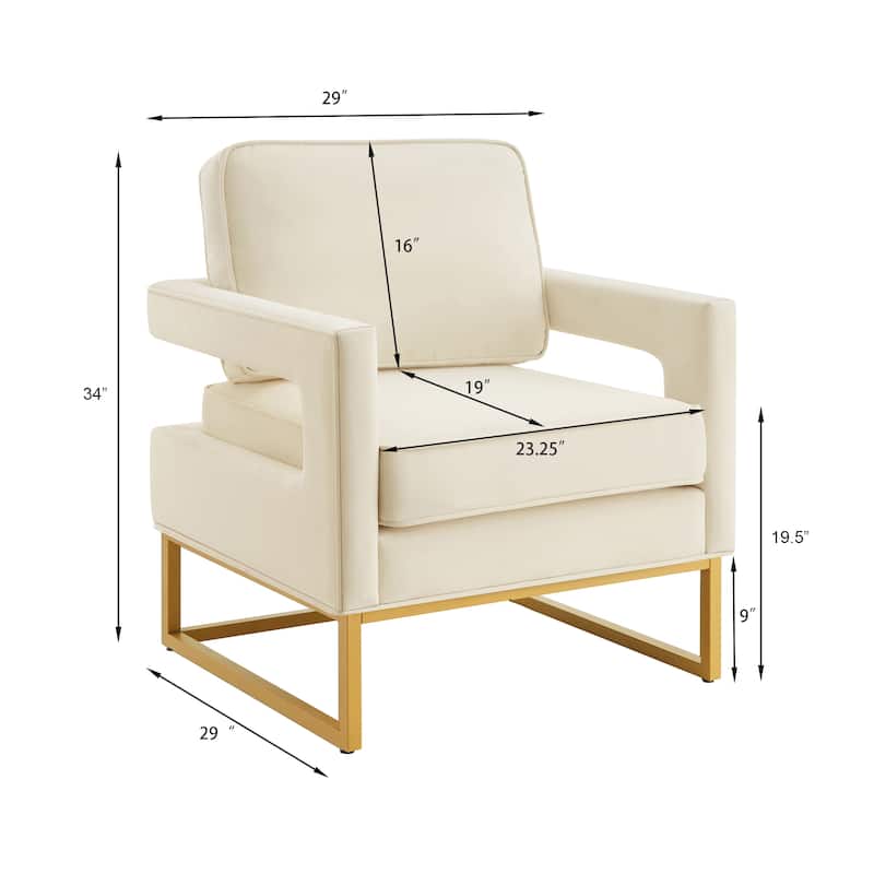 Accent Chair with Gold Metal Base,Velvet Upholstered Leisure Chair with Open Armrest