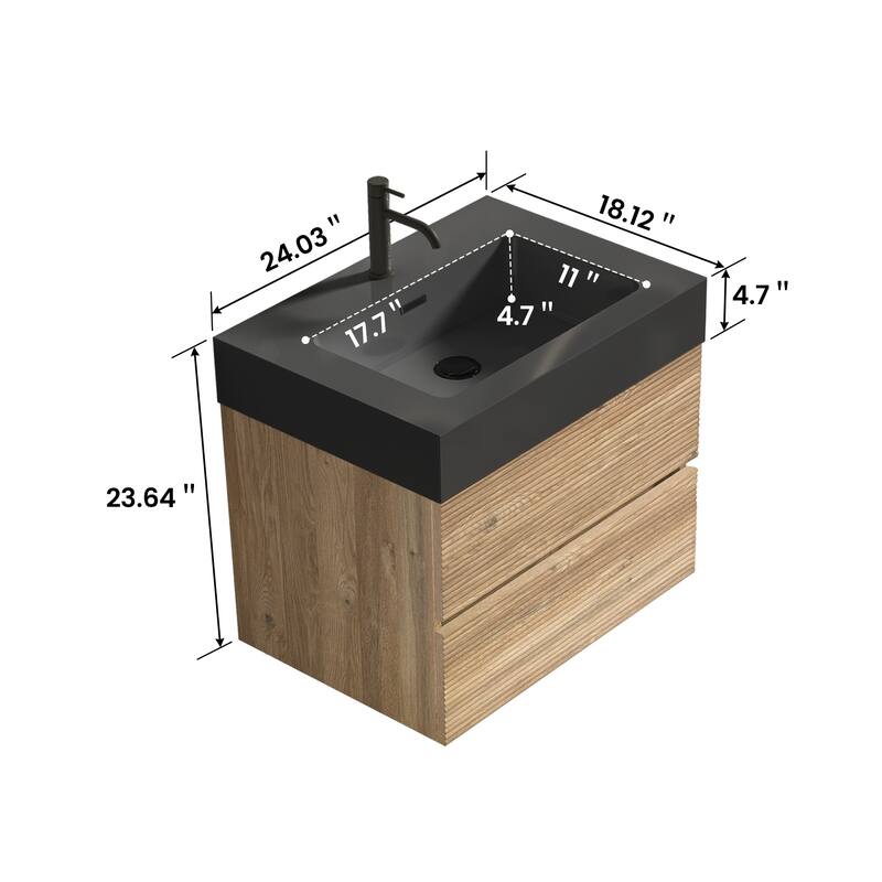 GDFStudio - Grace Wall-Mounted Bathroom Vanity with Engineered Quartz Sink & Soft Close Drawers, without Drainage and Faucet