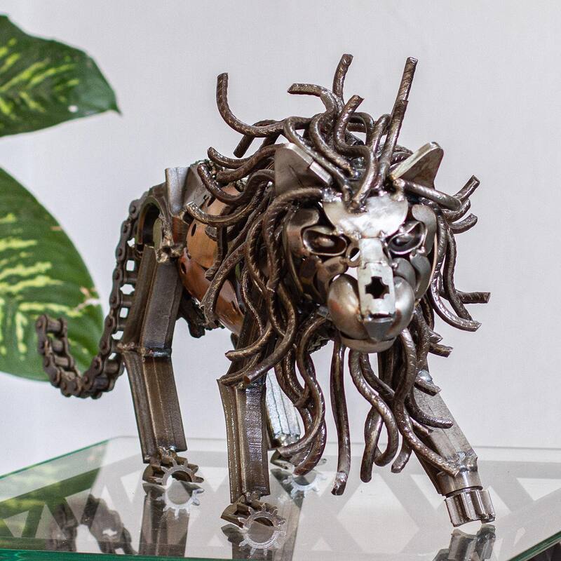 Novica Handmade Prowling Lion Recycled Auto Parts Sculpture