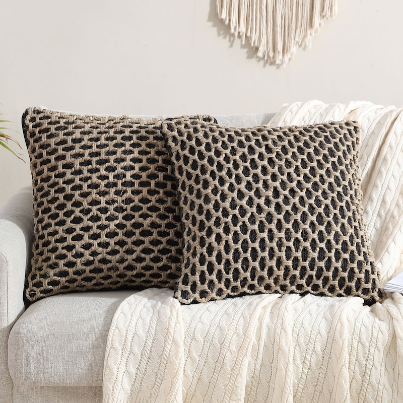 Boho Living Jada Braided Cotton/Jute Throw Pillows - Black - 18x18 Set of 2