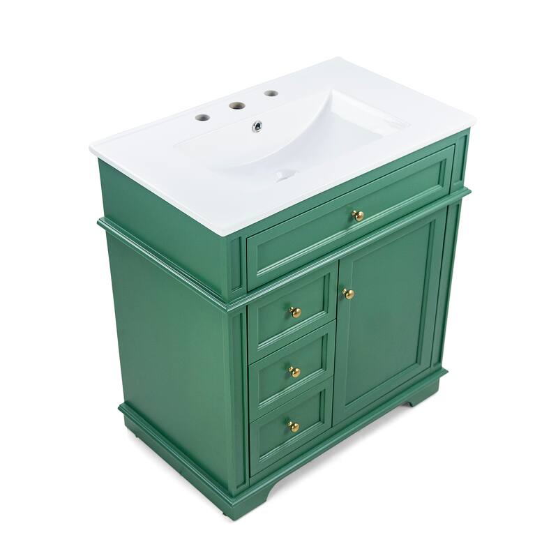 Modern 30-Inch Freestanding Vanity with Ceramic Sink, Soft-Closing Door, Drawers, and Painted Finish