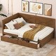 preview thumbnail 1 of 6, Twin Size Wood Daybed with 2 Drawers, Sofa Bed Frame with X-Shaped Design Guardrail for Kids Boys Adults, Brown -2 Drawers Brown -2 Drawers - Twin