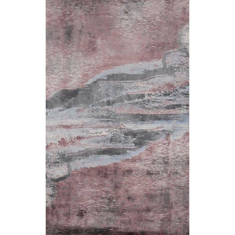 Hand Knotted Oriental Viscose Silk Carpet Modern Pictorial Multi-Colored Abstract Area Rug - 7' 9'' X 5' 8''