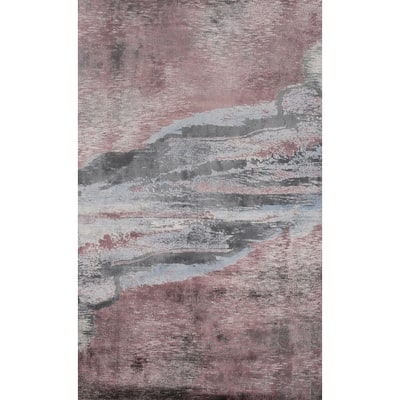 Hand Knotted Oriental Viscose Silk Carpet Modern Pictorial Multi-Colored Abstract Area Rug - 7' 9'' X 5' 8''