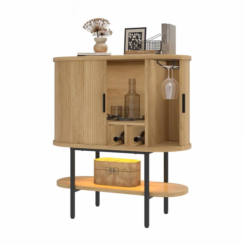 Moasis 35.4" Modern Accent Cabinet With LED Light and Sliding Door - Brown