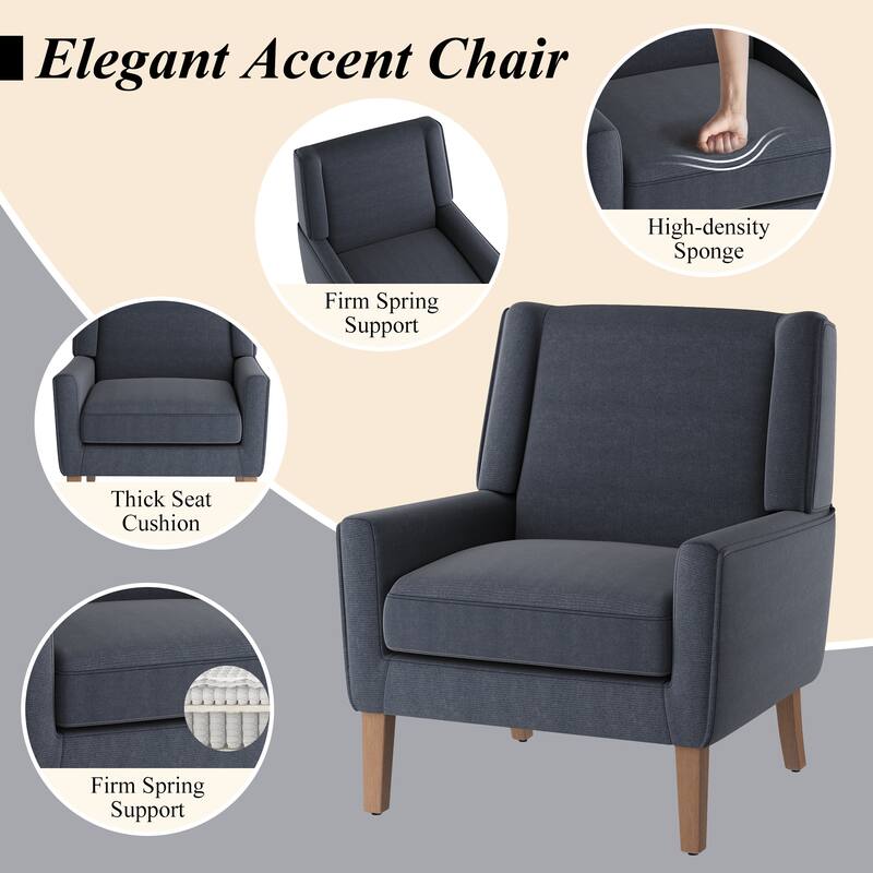 Mid-Century Linen Wing Chair - Tailored Channel Tufting & Walnut Tapered Legs, Compact Accent for Reading Nooks