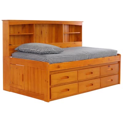 OS Home and Office Furniture Model , Solid Pine Twin Daybed with Six Drawers in Warm Honey