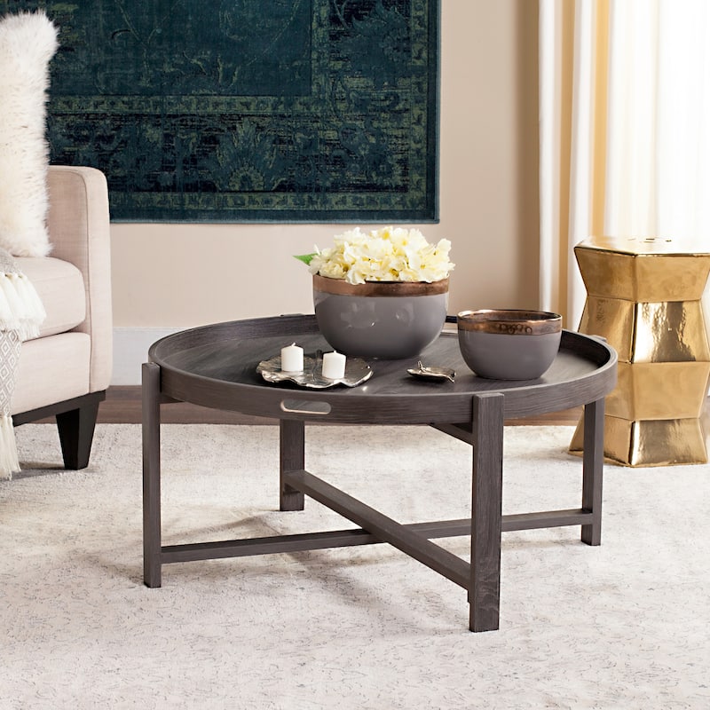 SAFAVIEH Cursten Rustic Dark Grey Round Coffee Table - 33" x 33" x 15"