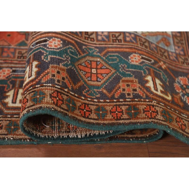 Hand Knotted Oriental 100% Wool Carpet Traditional Medallion Oranges & Rust Heriz Area Rug - 8' 9'' X 6' 7''